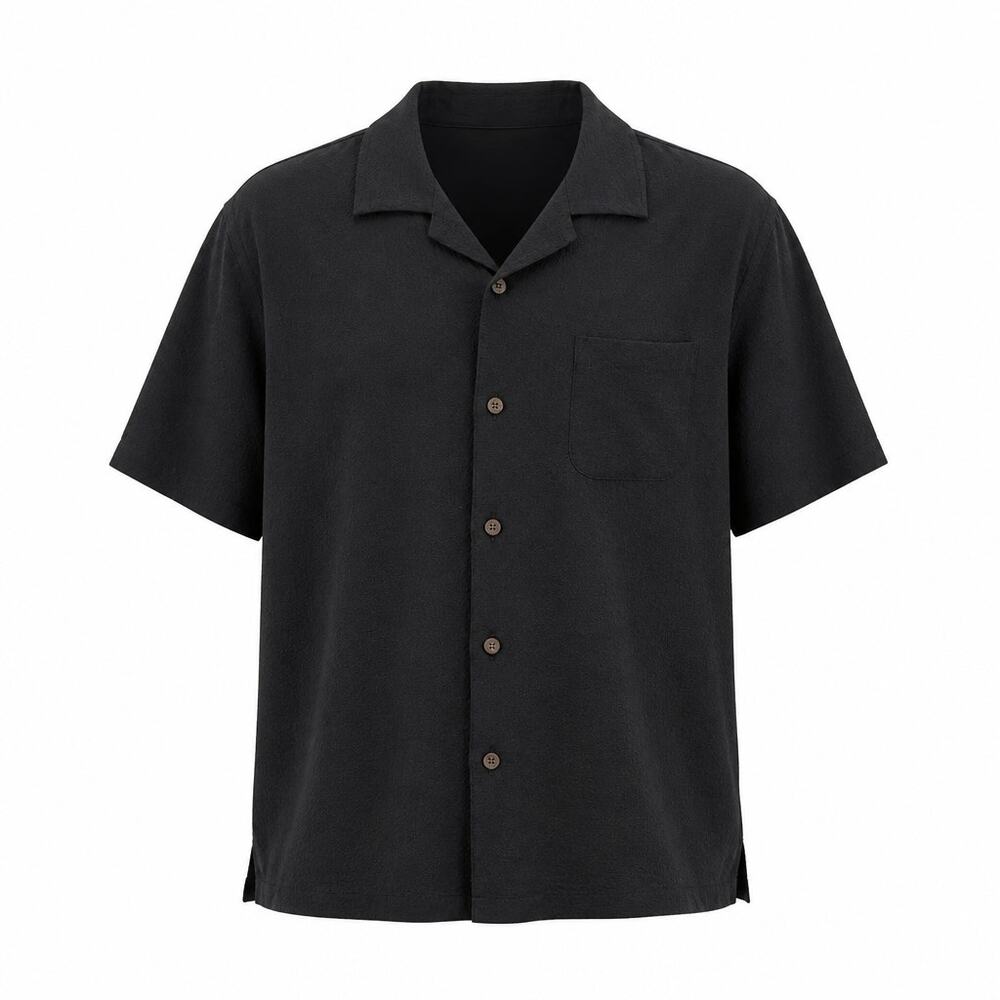 Tommy Bahama Men's Large Black 100% Silk Camp Shirt Short Sleeve Resort Casual L